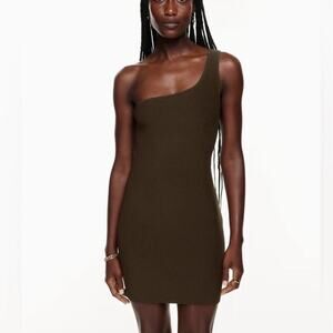 Aritzia Babaton Sculpt Knit One Shoulder Dress Chocolate Brown NWOT Size XL